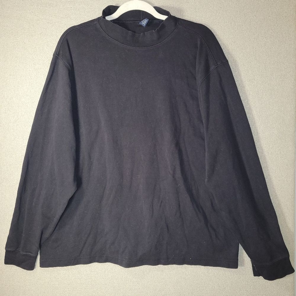 Lands' End Mens Regular Size XL Black Long Sleeve Mock Turtleneck